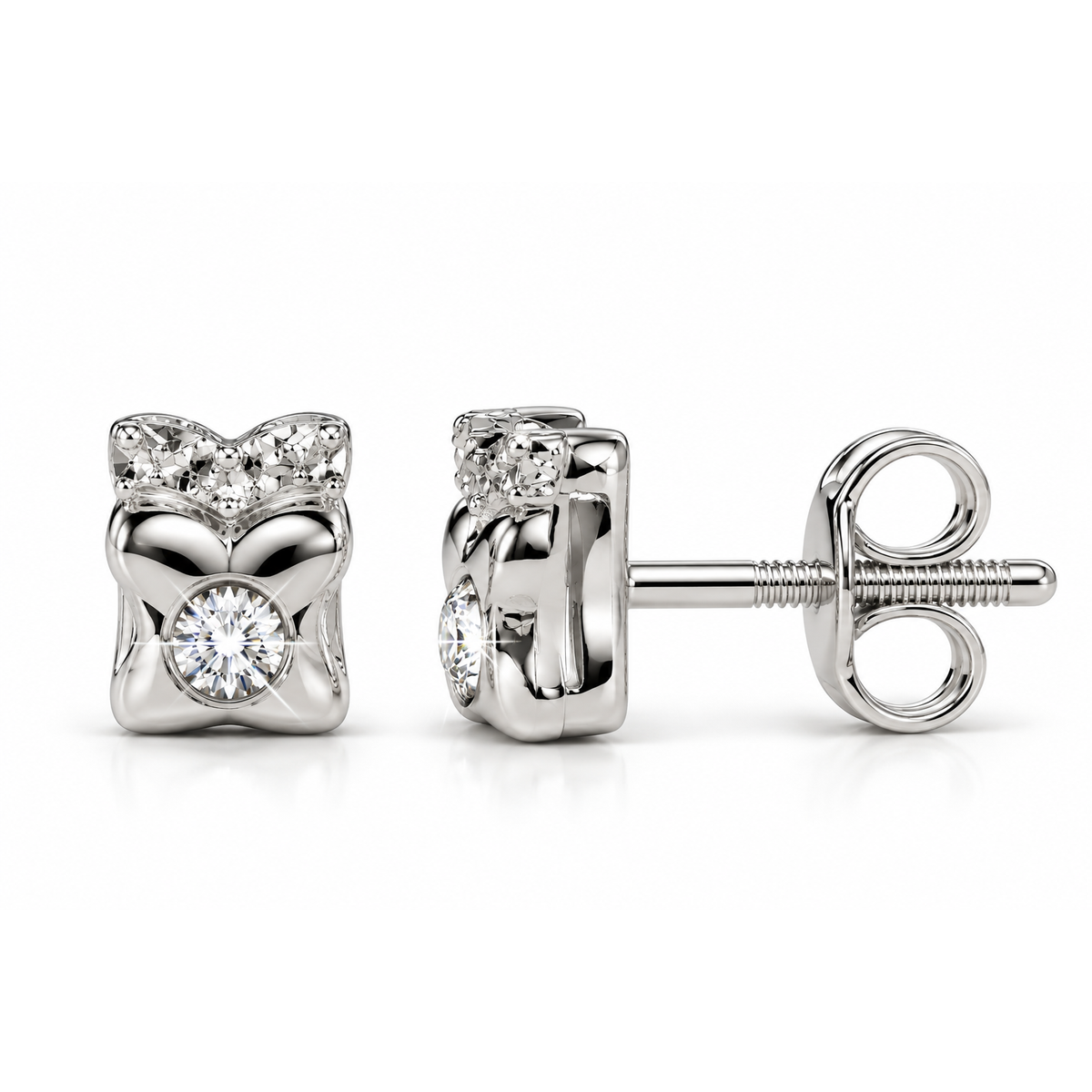 Aretes de Dama Oro Blanco 14k Solitario con Diamante Natural