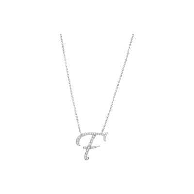 13mm Collar Oro Blanco 14k Inicial Pavé con Diamantes Naturales