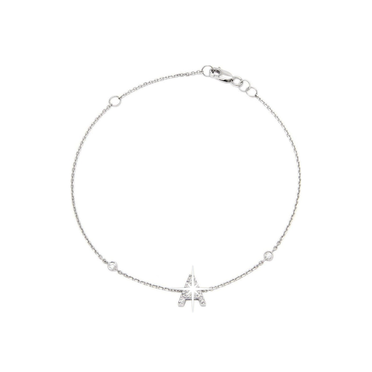 7mm Brazalete de Dama Oro Blanco 14k Inicial Pavé con Diamantes Naturales