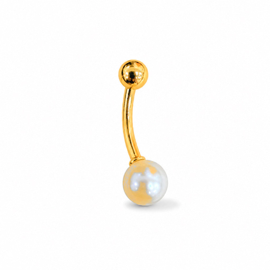 Arete de Ombligo Oro 14k con Perla