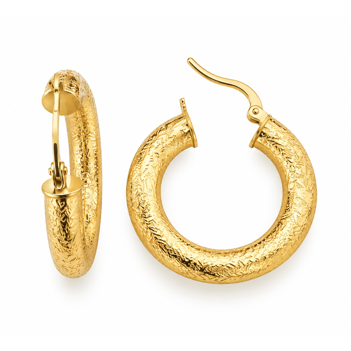Aretes de Dama Oro 10k Argolla Gruesa Textura Martillada