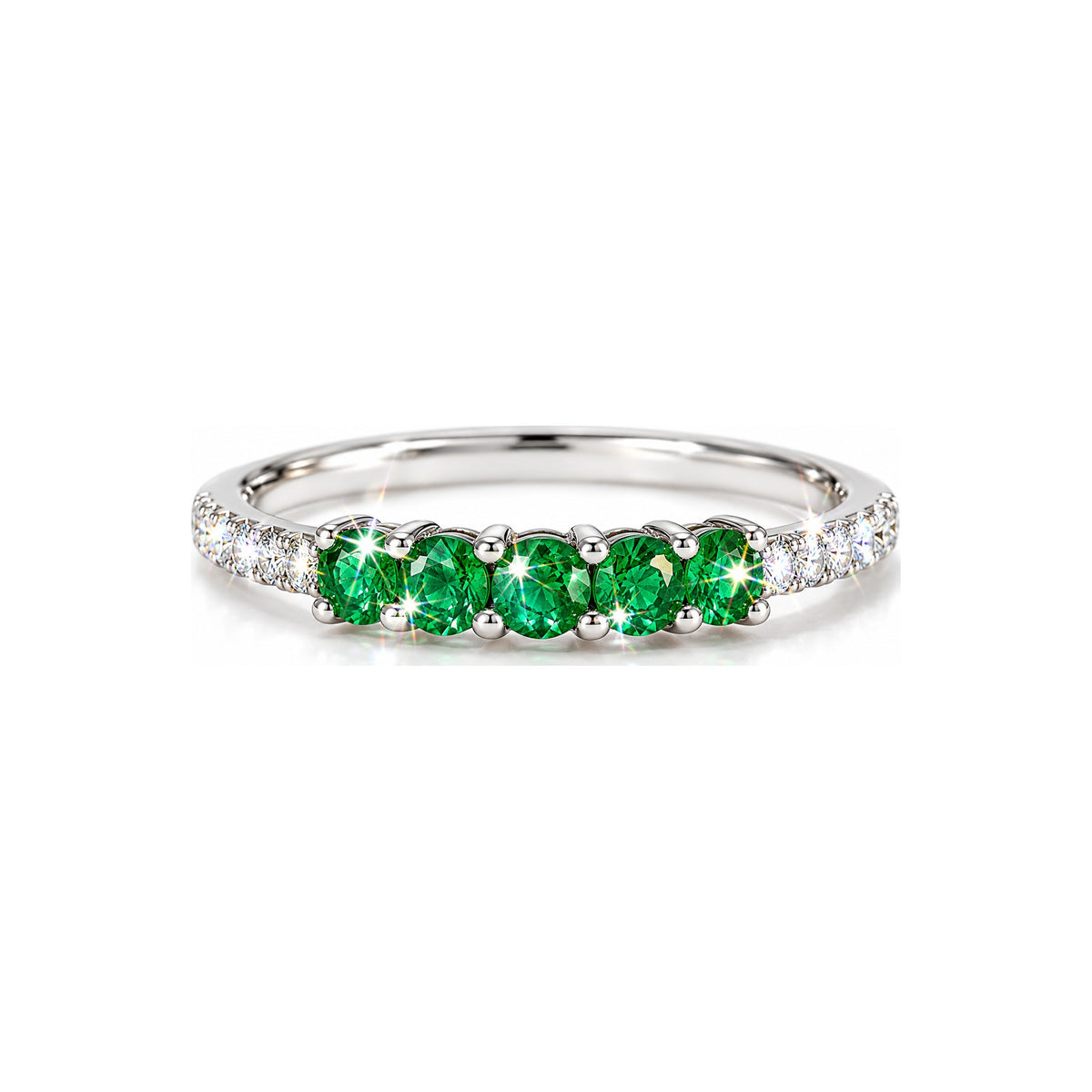 Anillo de Dama Oro Blanco 14k Esmeralda Natural y Diamante