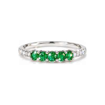 Anillo de Dama Oro Blanco 14k Esmeralda Natural y Diamante
