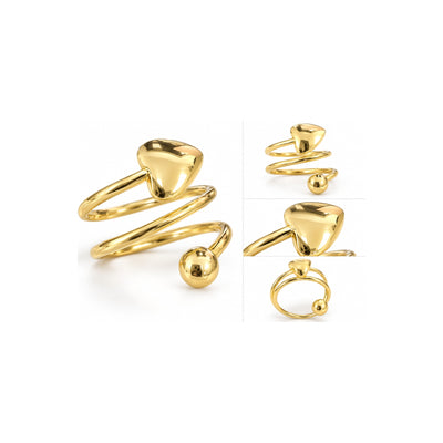 Anillo de Dama Oro 14k Espiral con Corazón y Bolita