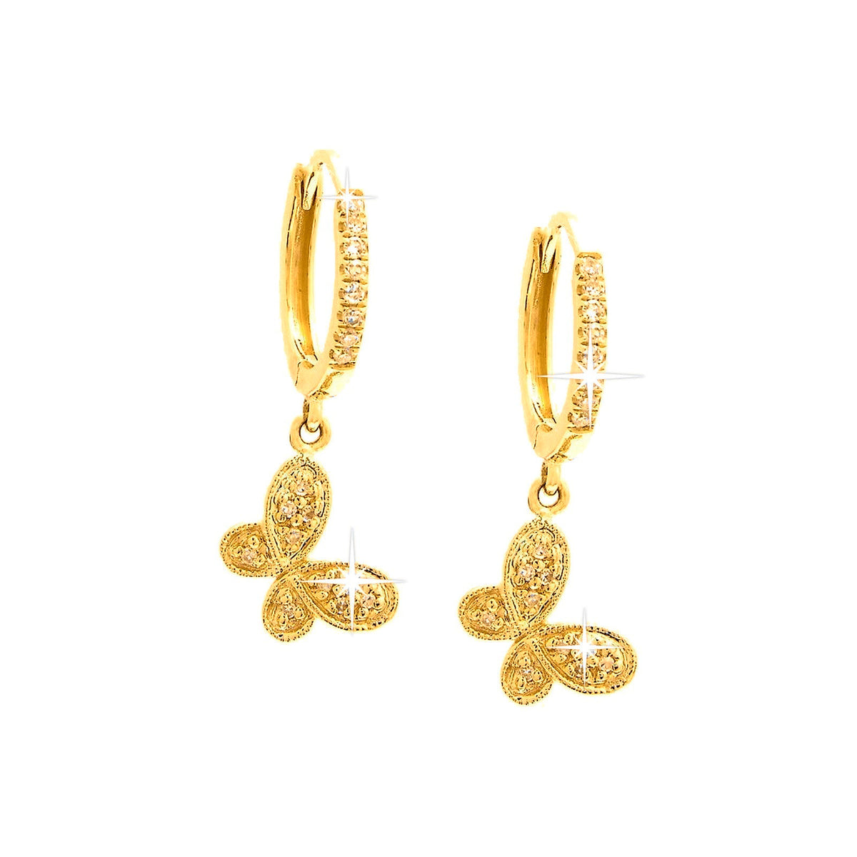 10x22mm Aretes de Dama Oro 14k Argolla Mariposa con Diamantes Naturales