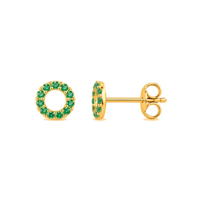 Aretes de Dama Oro 14k Círculo con Circonios Verdes