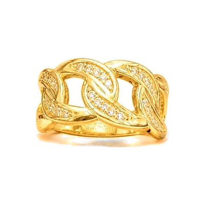 Anillo de Dama Oro 18k Eslabon Cubano con Circonias