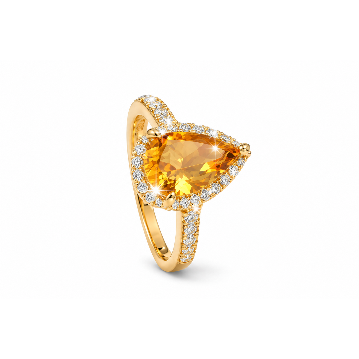 Anillo de Dama Oro 14k Citrino Natural Halo Diamante