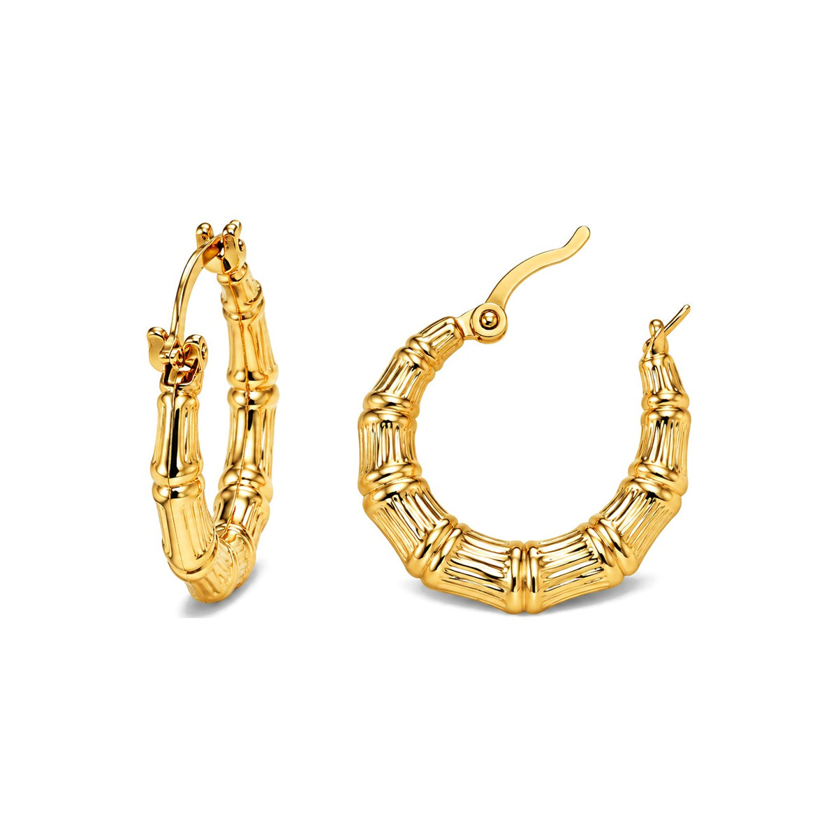 Aretes de Dama Oro 10k Aro Bambú Delgado