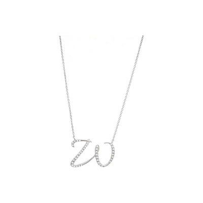 12mm Collar Oro Blanco 14k Inicial Pavé con Diamantes Naturales
