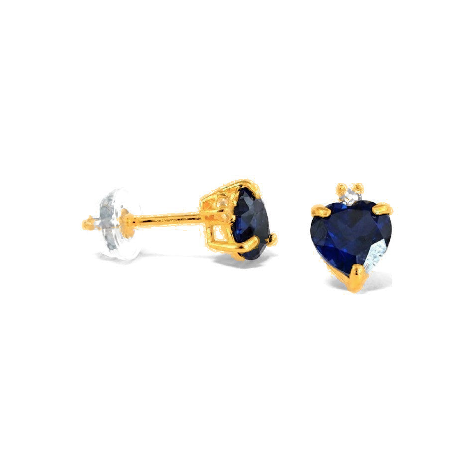 Aretes de Dama Oro 10k Corazon Circonio Azul