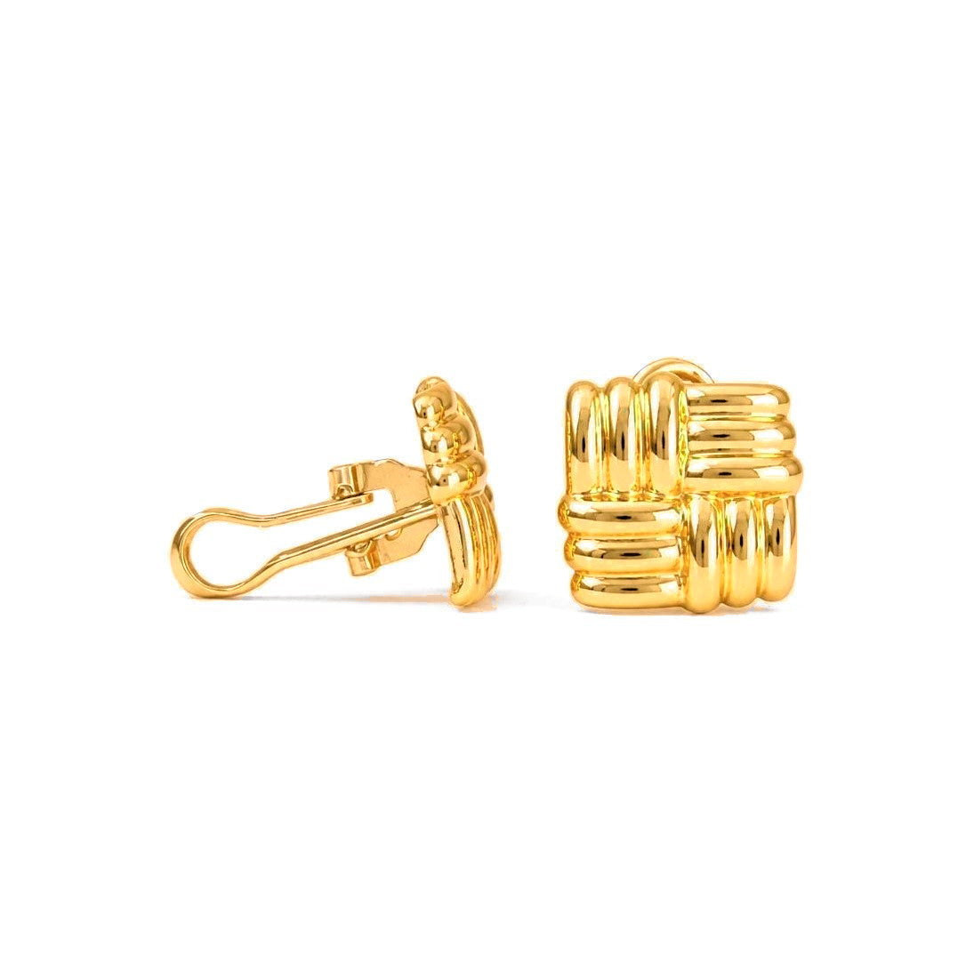 Aretes de Dama Oro 10k Cuadrados Acanalados