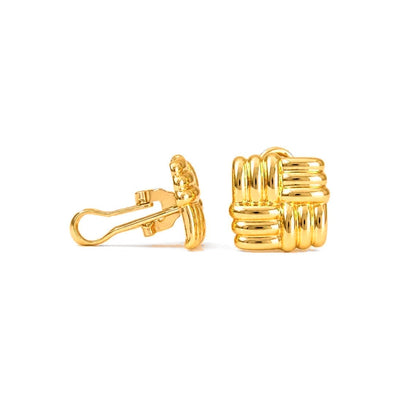 Aretes de Dama Oro 10k Cuadrados Acanalados