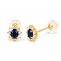 Aretes de Dama Oro 18k Halo Circonio Azul con Diamantes Naturales
