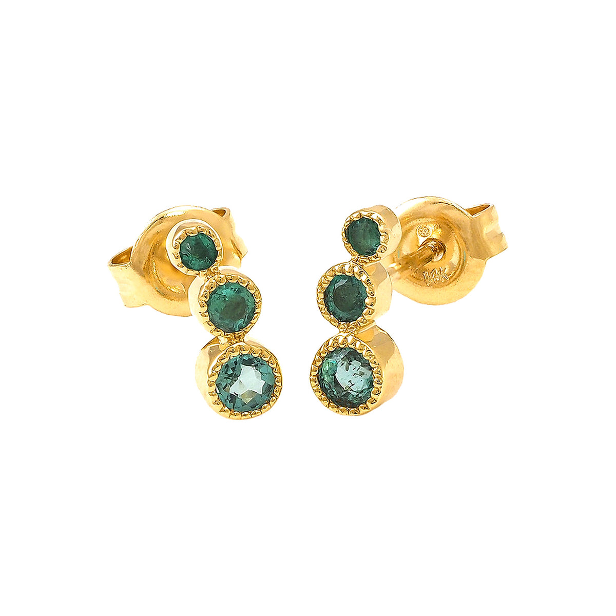 Aretes de Dama Oro 14k Redondos con Esmeralda