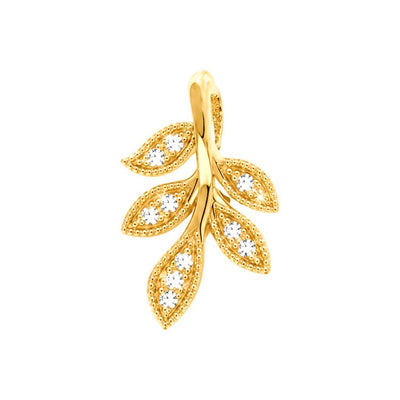 Dije Hoja de Olivo Oro 14k con Diamantes Naturales