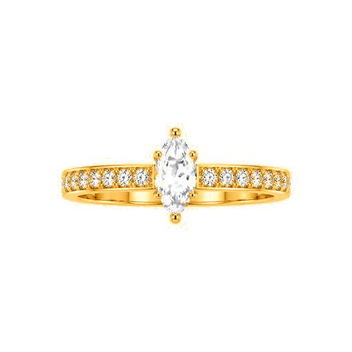 Anillo de Matrimonio para Dama Oro 10k Solitario Marquesa con Pavé en Banda