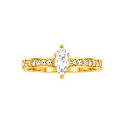 Anillo de Matrimonio para Dama Oro 10k Solitario Marquesa con Pavé en Banda