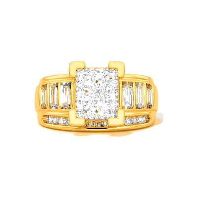 Anillo de Matrimonio Dama Oro 14k Panel Rectangular Diamantes