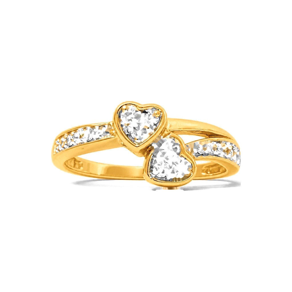 Anillo de Dama Oro 10k Doble Corazon Diamante