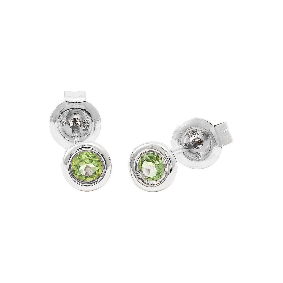 5mm Aretes de Dama Oro Blanco 14k Redondos con Peridoto