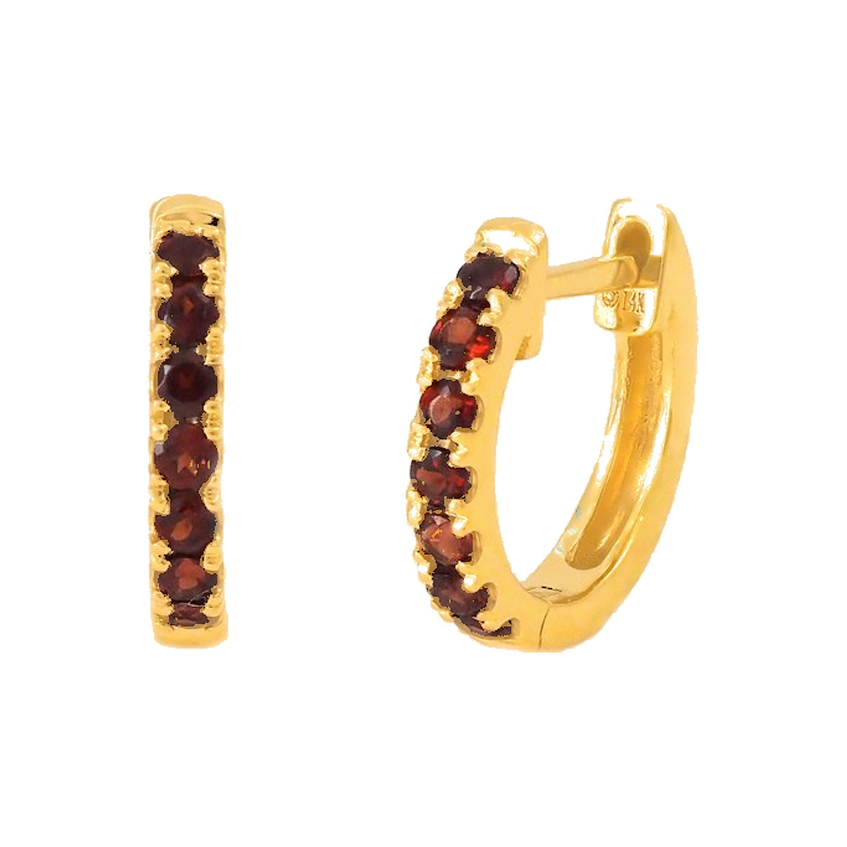 10.2mm Aretes de Dama Oro 14k Argolla Redondos con Granate