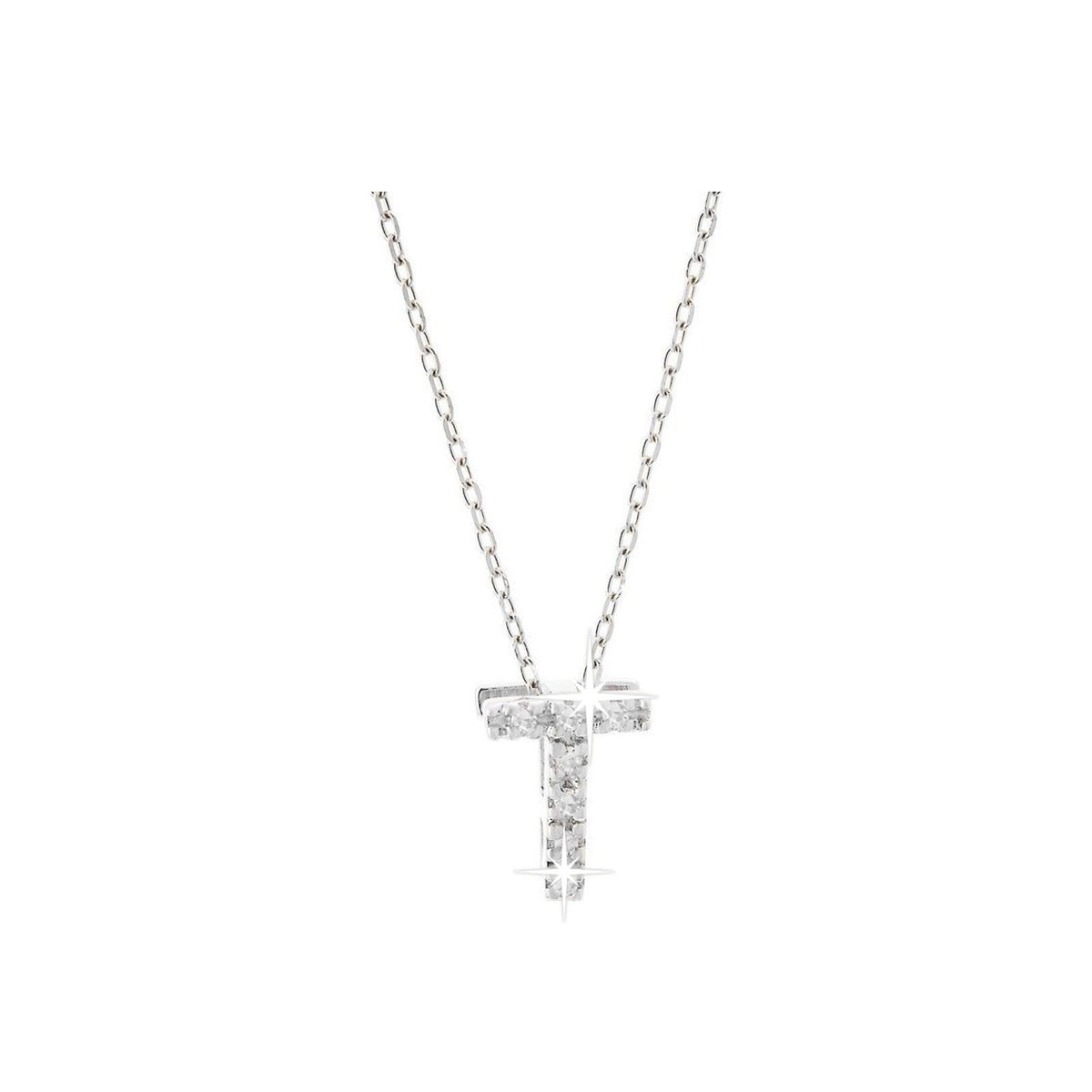 7mm Collar Oro Blanco 14k Inicial Pavé con Diamantes Naturales