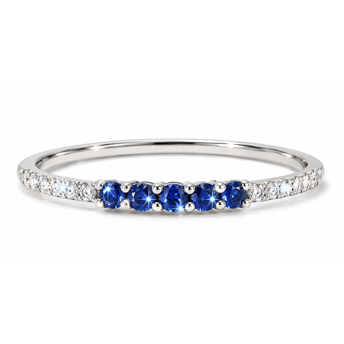 Anillo de Dama Oro Blanco 14k Zafiros con Diamantes Naturales
