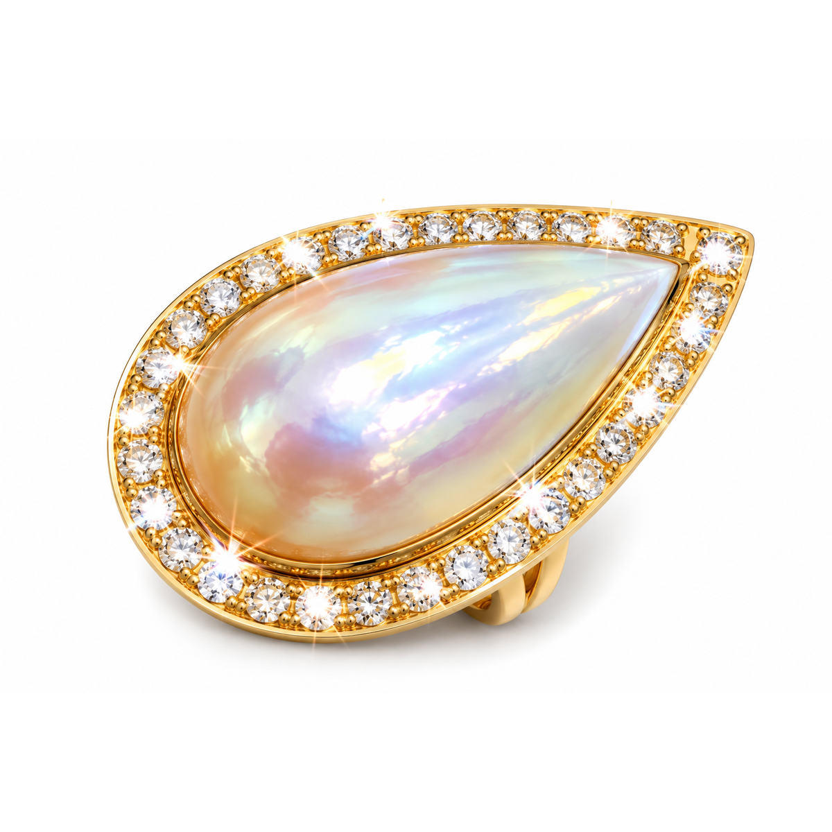 Anillo de Dama Oro 14k Perla Mabe Natural y Diamante