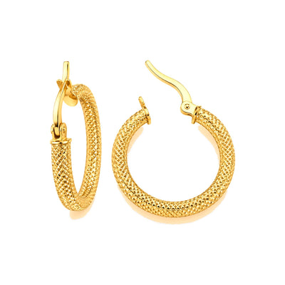 Aretes de Dama Oro 10k Argolla Tubular Facetada Diamantada