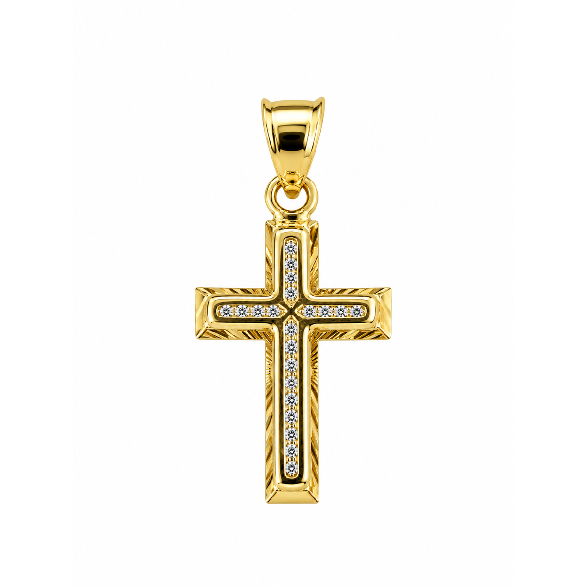 15mm x 20mm Dije Cruz Biselada con Circonios Oro 10k