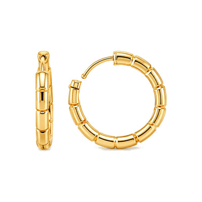 Aretes de Dama Oro 10k Argolla de Segmentos Lisos Estilo Bambú