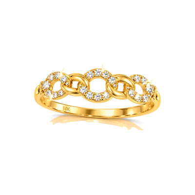 Anillo de Dama Oro 14k Eslabón de Cadena con Diamantes Naturales