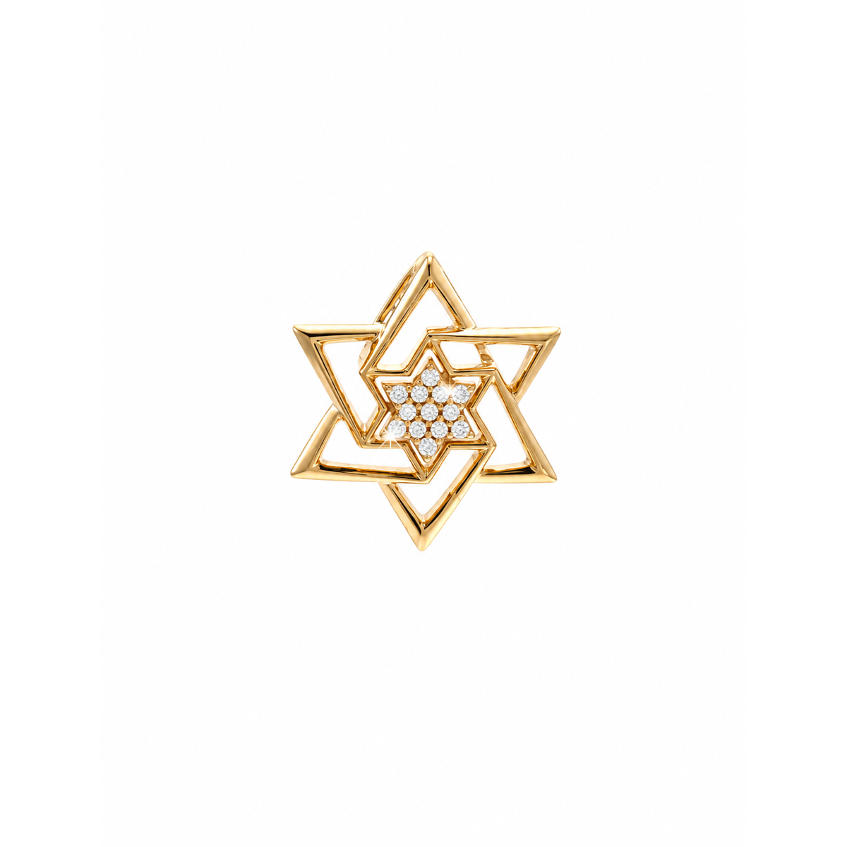 Dije Estrella de David 3D Oro 14k con Circonios