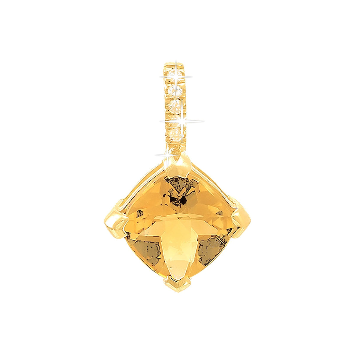 7mm Dije Oro 14k con Citrino y Diamantes Naturales