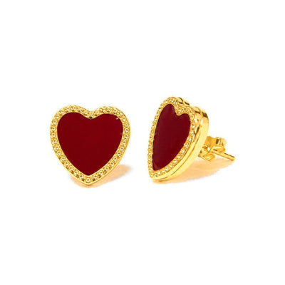 Aretes de Dama Oro 14k Corazón Esmalte Rojo con Circonios