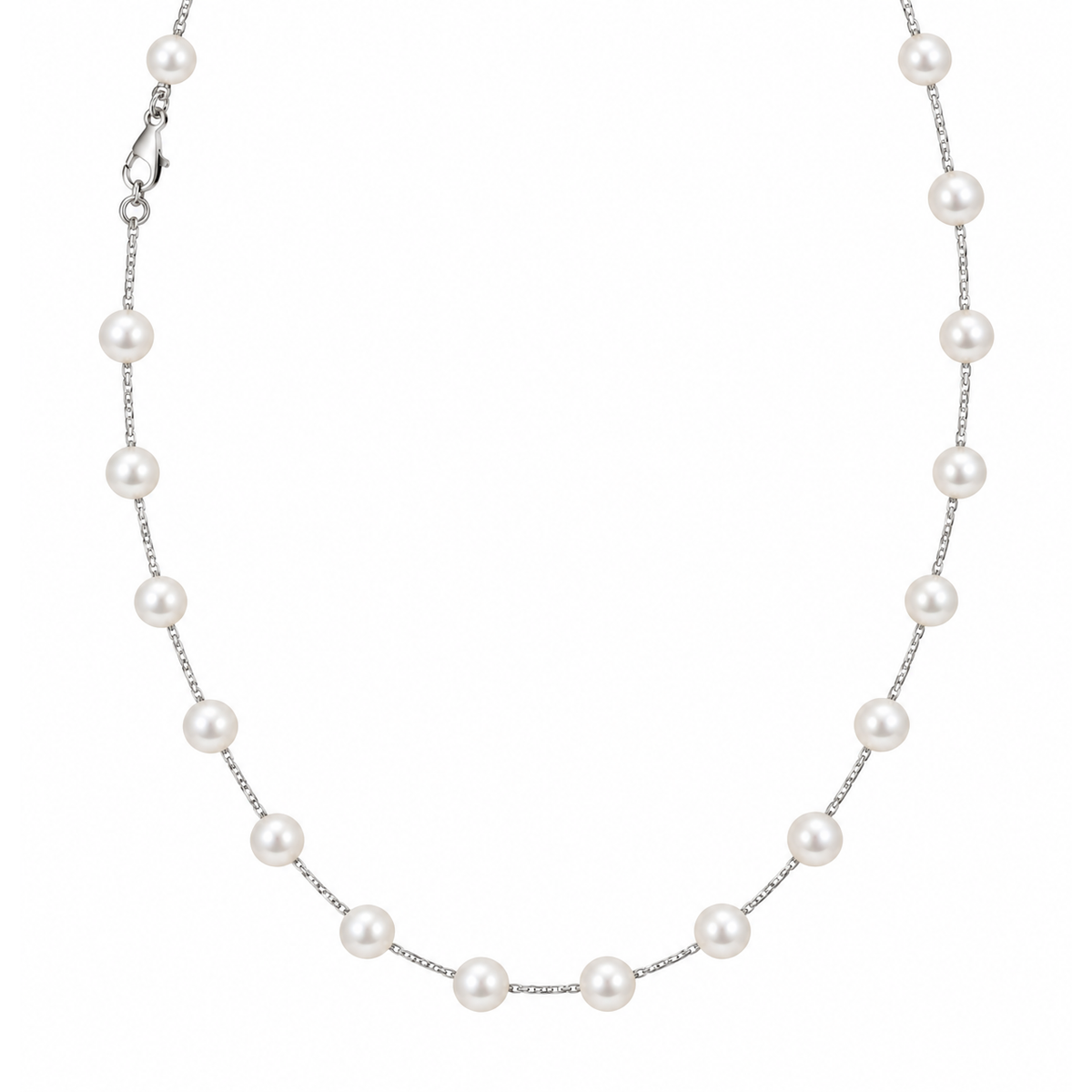 Cadena Oro Blanco 14k con Perlas 5mm 18 Pulgadas