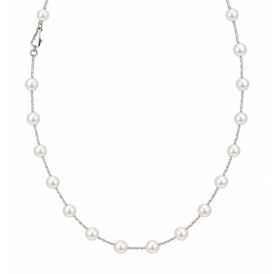Cadena Oro Blanco 14k con Perlas 5mm 18 Pulgadas