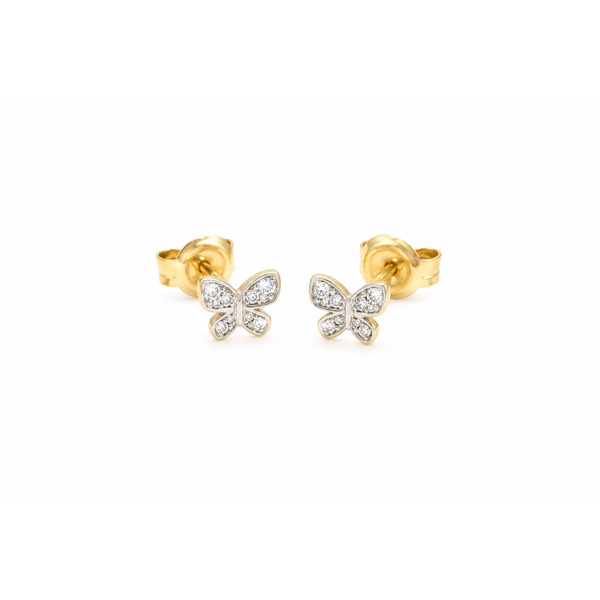 5x4mm Aretes de Dama Oro 14k Mariposa con Pavé de Diamantes Naturales