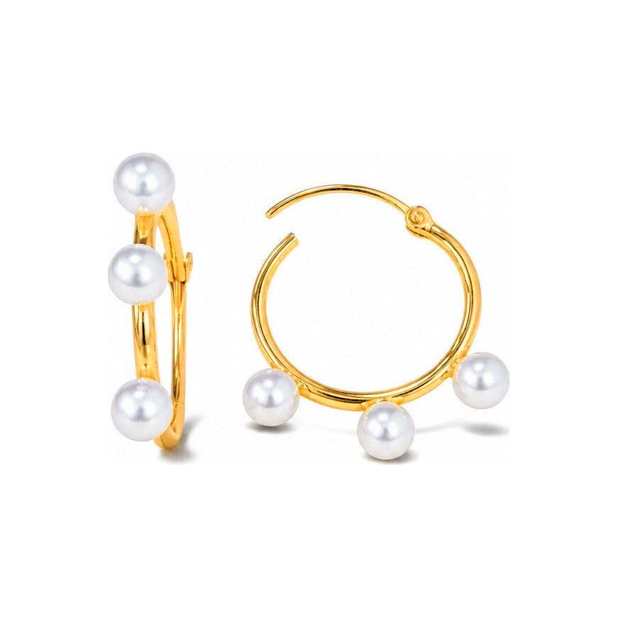 Aretes de Dama Oro 14k Aro con Perlas