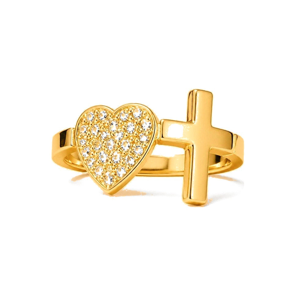 Anillo de Dama Oro 10k Corazon y Cruz