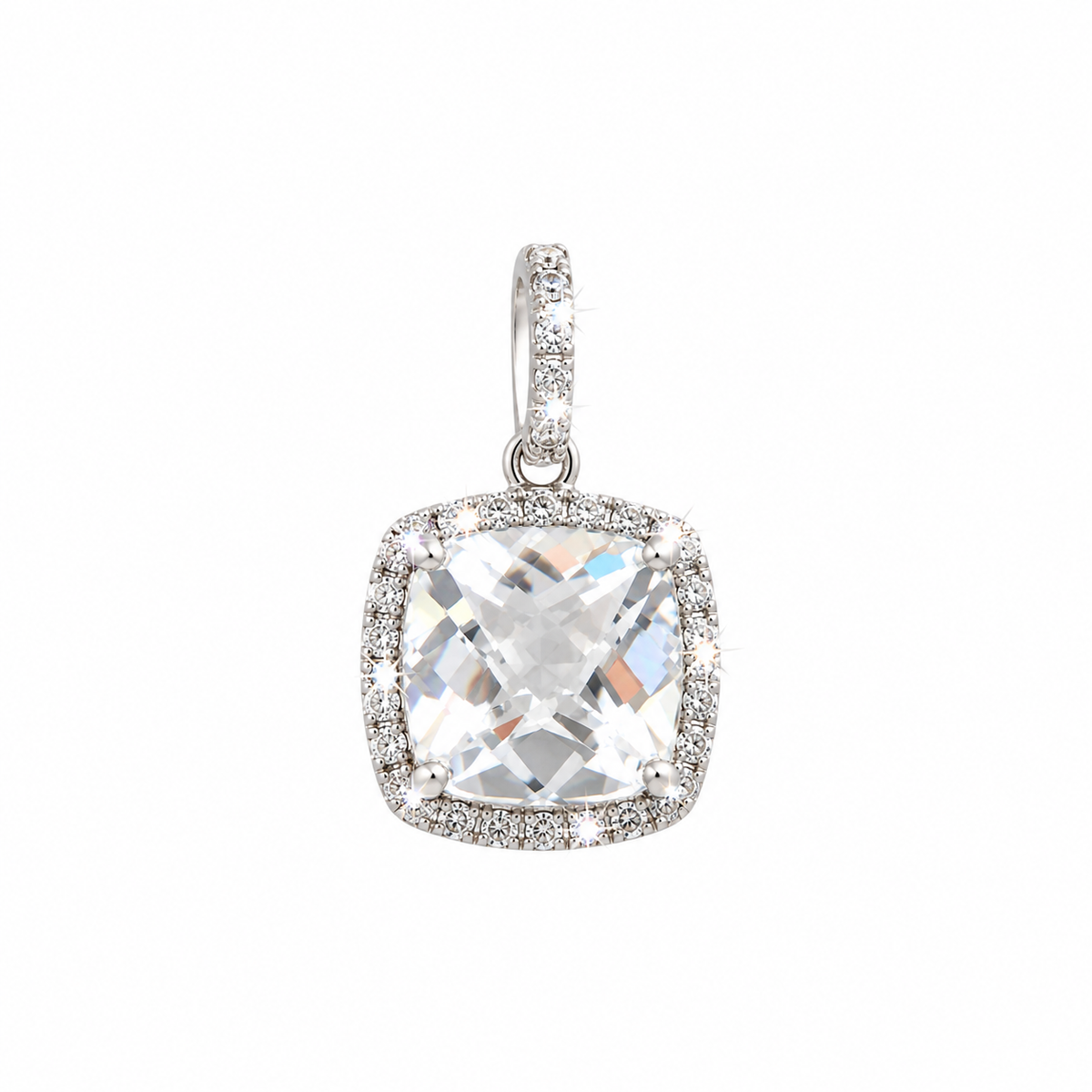7.8x7.8mm Dije Topacio Blanco Cojín Oro Blanco 14k con Halo de Diamantes Naturales