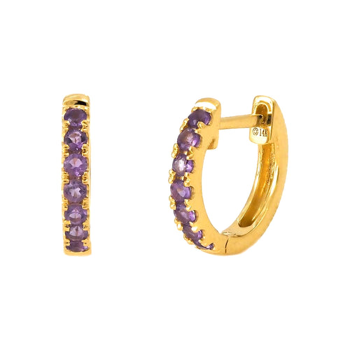 10.2mm Aretes de Dama Oro 14k Argolla Redondos con Amatista