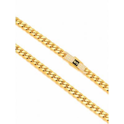 Cadena Oro 10k Cubana con Broche de Circonios 4mm 16 Pulgadas