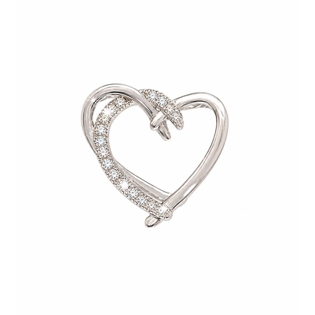 11.5x11.5mm Dije Corazón Doble Argolla Oro Blanco 14k con Diamantes Naturales
