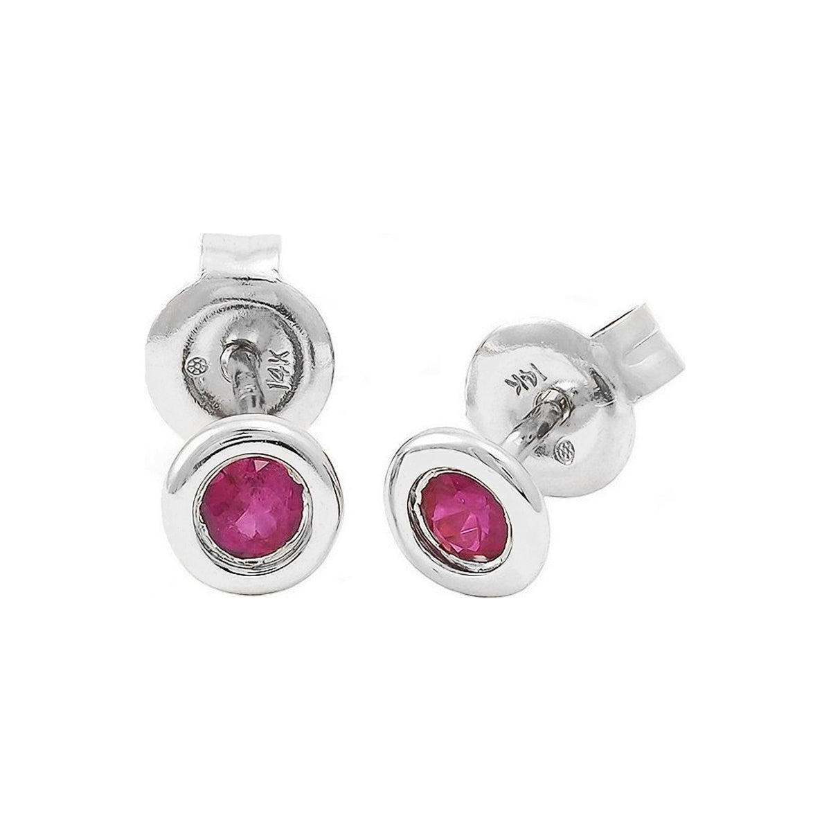 5mm Aretes de Dama Oro Blanco 14k Redondos con Rubí