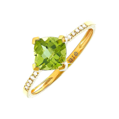 7mm Anillo de Dama Oro 14k con Peridoto y Diamantes Naturales