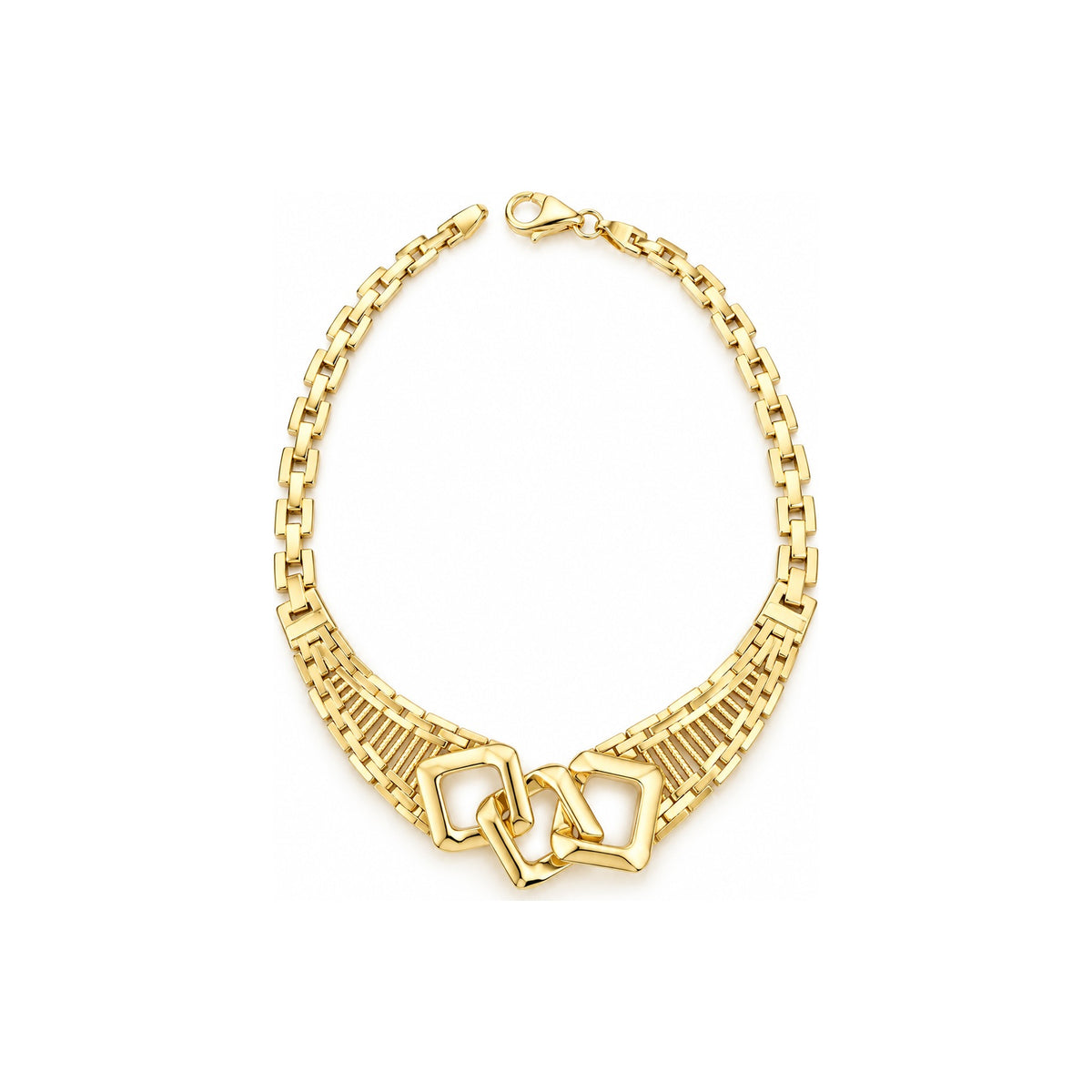 Brazalete de Dama Oro 14k Eslabones Planos con Cuadros Entrelazados