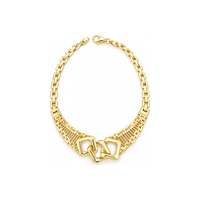 Brazalete de Dama Oro 14k Eslabones Planos con Cuadros Entrelazados
