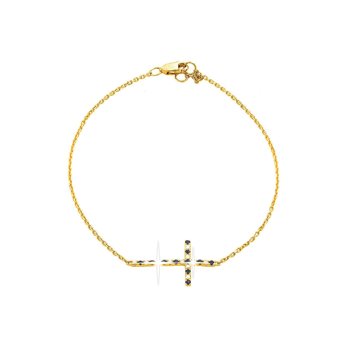 Brazalete de Dama Oro 14k Cruz con Zafiro y Diamantes Naturales